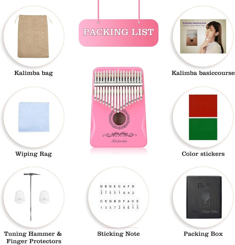 Flyott Kalimba Thumb Piano 17 Keys, Finger Piano Musical Instruments, Mbira Music Kids Gifts Adult Beginners Hand Pianos (Pink) - Image 2